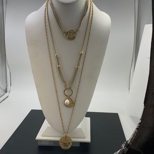 Chico’s Six Way Adjustable Leather Faux Coin Real Pearl Necklace